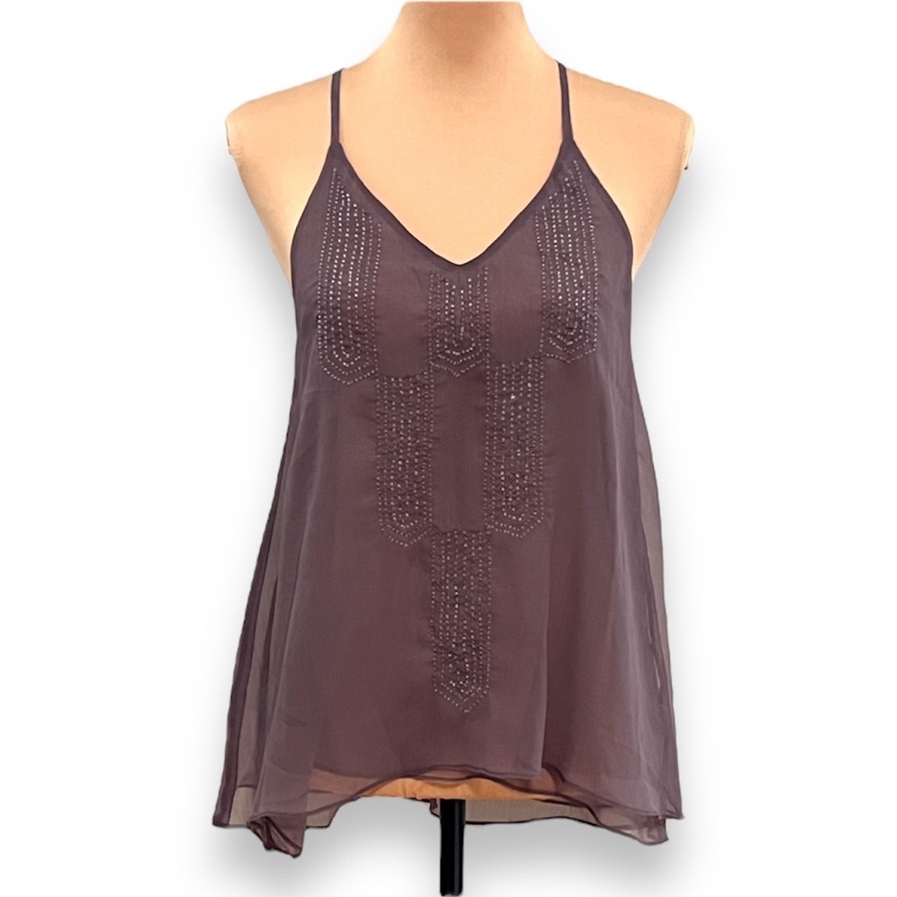 AE American Eagle Sheer Beaded Camisole Tank Top Dusty Purple XS/Extra Small NEW
